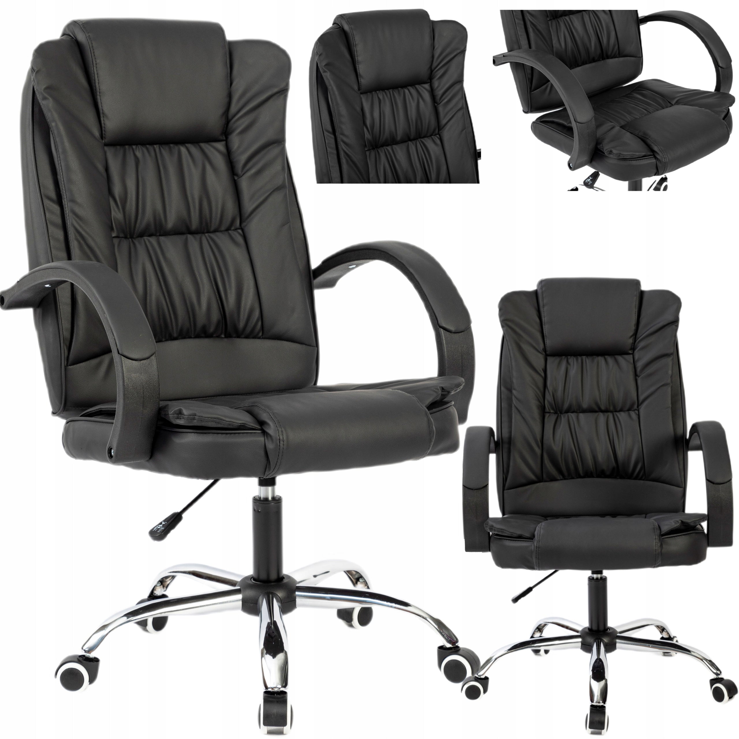 Office chair WITH MASSAGE black ROTATING base CHROME chair office +TILT! Packaging status original