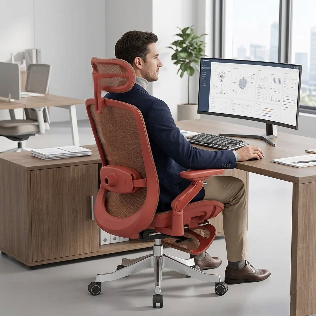 Office chair WITH MASSAGE swivel MARK ADLER red ergonomic footrest Brand Markadler