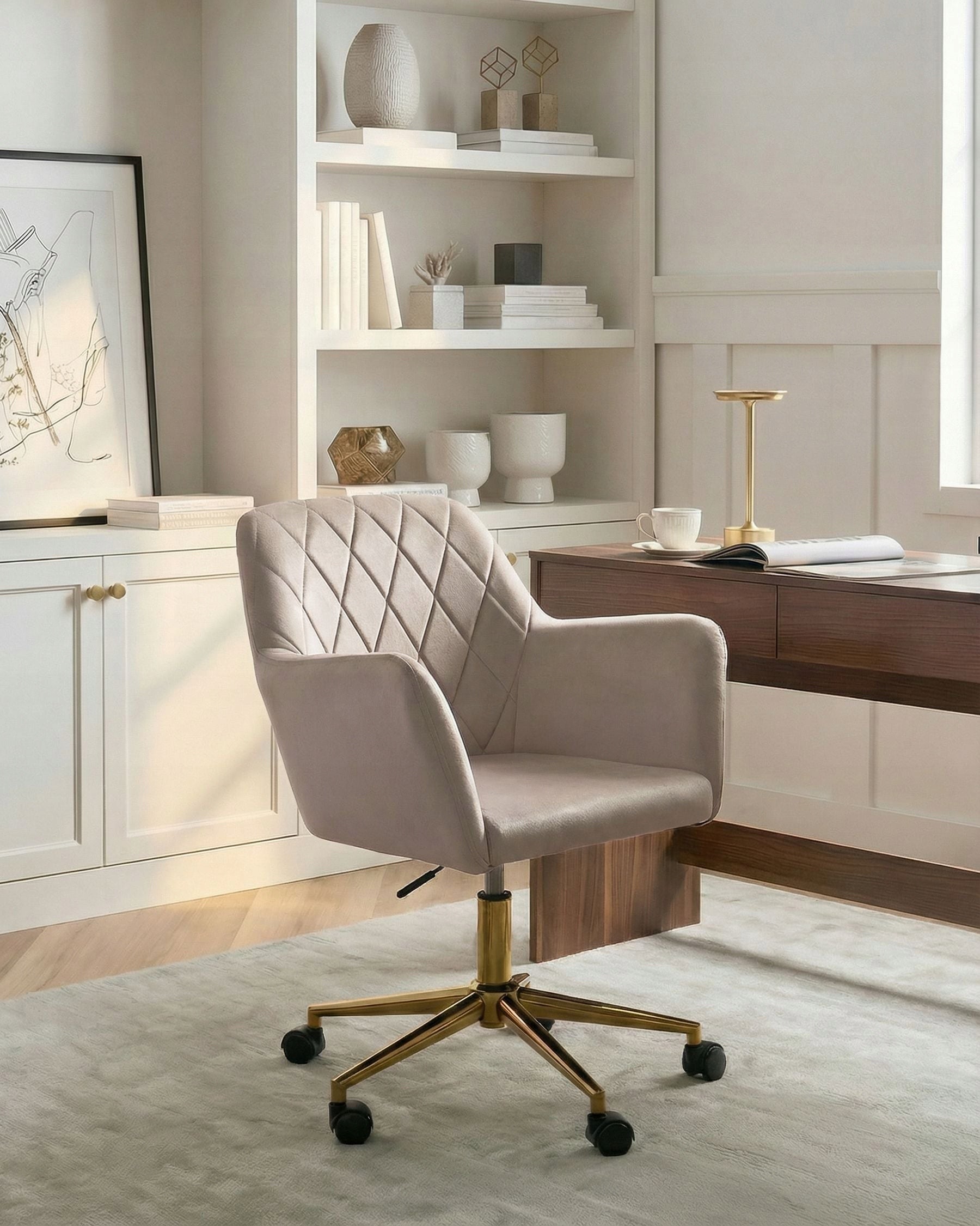 Office chair adjustable chair quilted backrest beige and gray Packaging status original