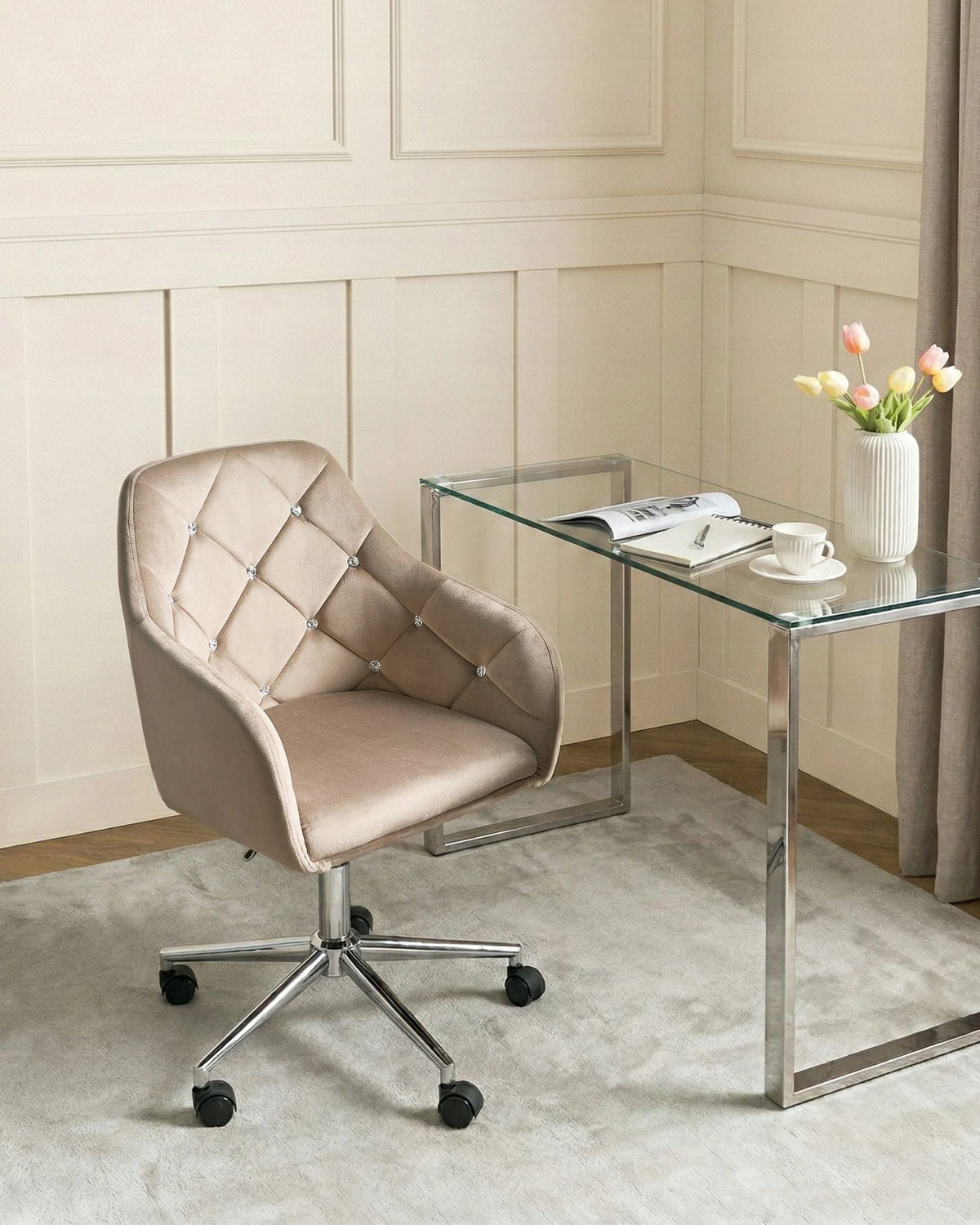 Office chair adjustable chair quilted with beige crystals Packaging status original