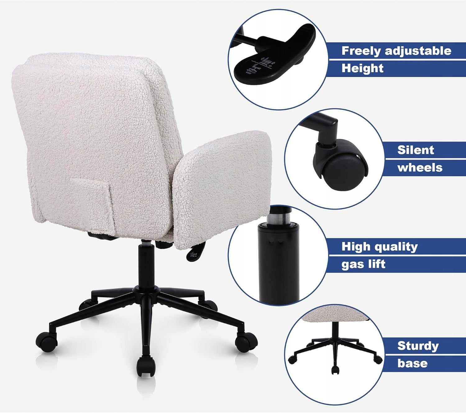 Office chair beech swivel cream adjustable for dressing table 360° Manufacturer code FOTEL BIUROWY KRZESŁO OBROTOWE Z KASZMIRU