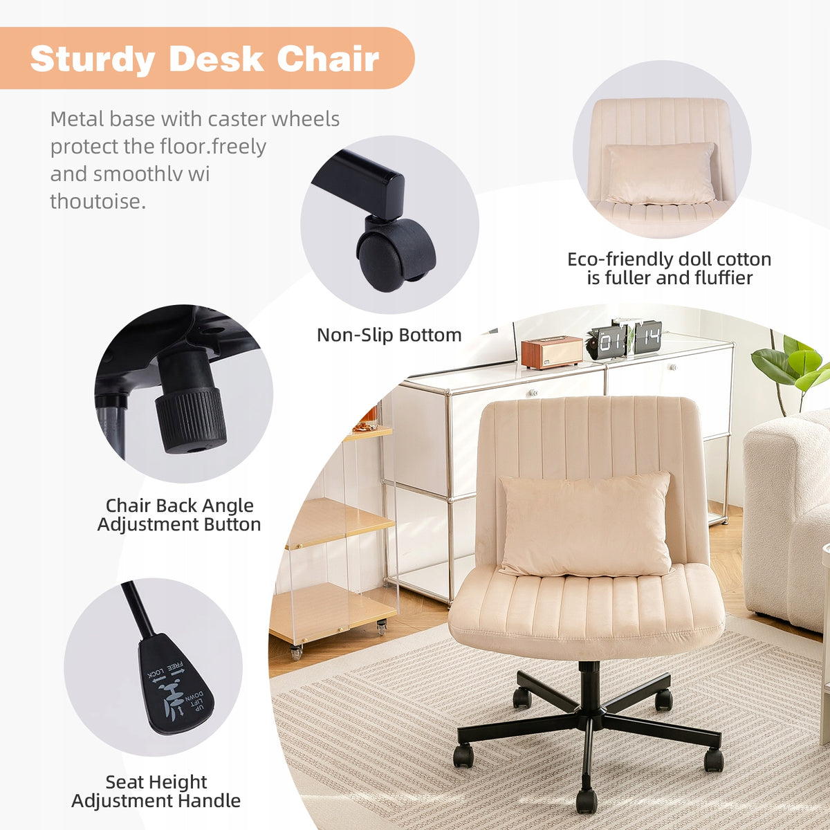 Office chair beige adjustable swivel without armrests Packaging status original