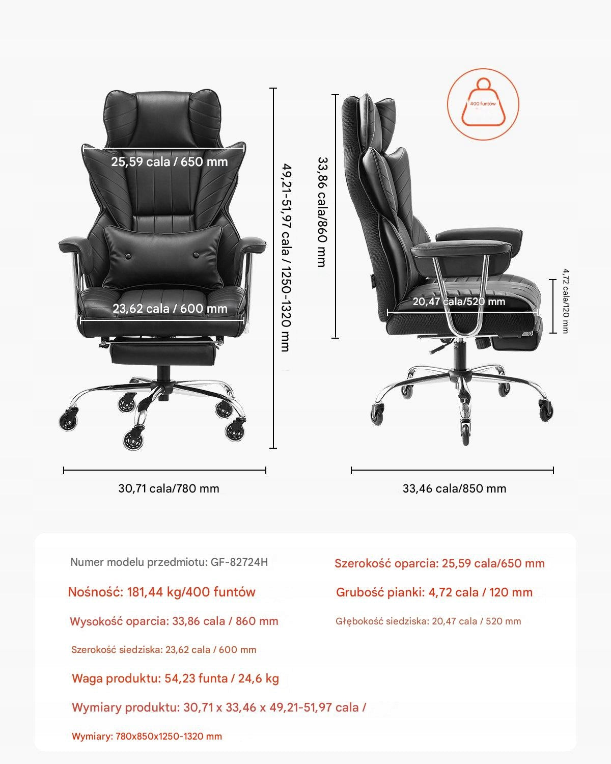 Office chair black with footrest - adjustable armrests Brand Vevor