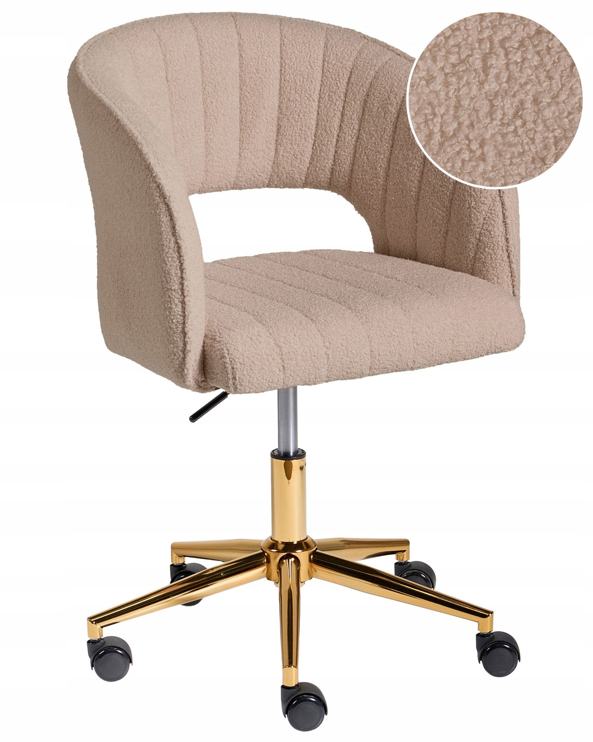 Office chair boucle on wheels adjustable height beige