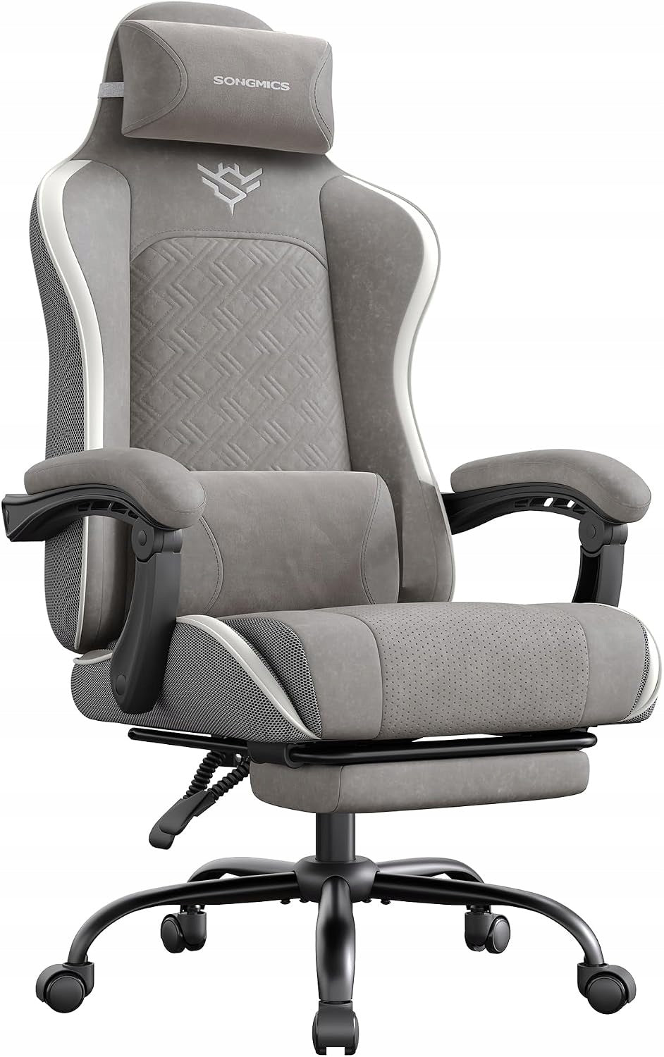 Office chair ergonomic gaming chair footrest armrests grey