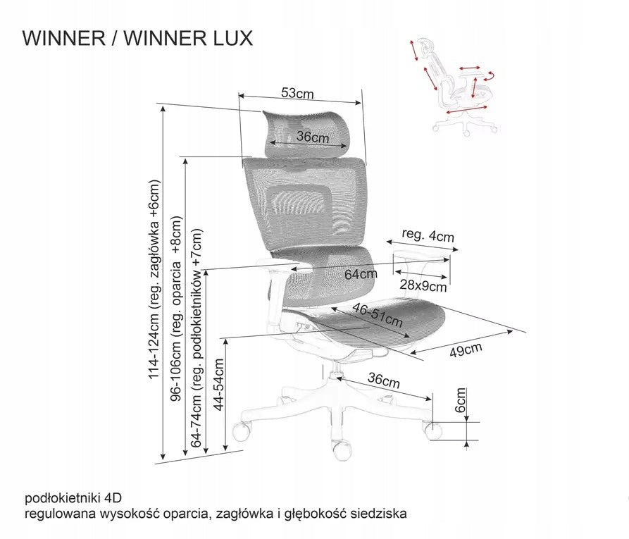 Office chair office chair swivel chair grey for desk WINNER LUX Furniture depth 51 cm