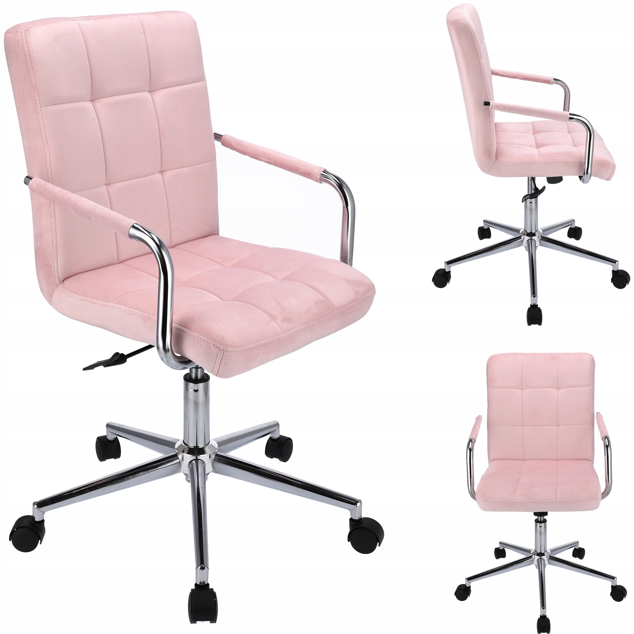 Office chair on wheels SWIVEL for desk quilted QUATRO pink JUMI