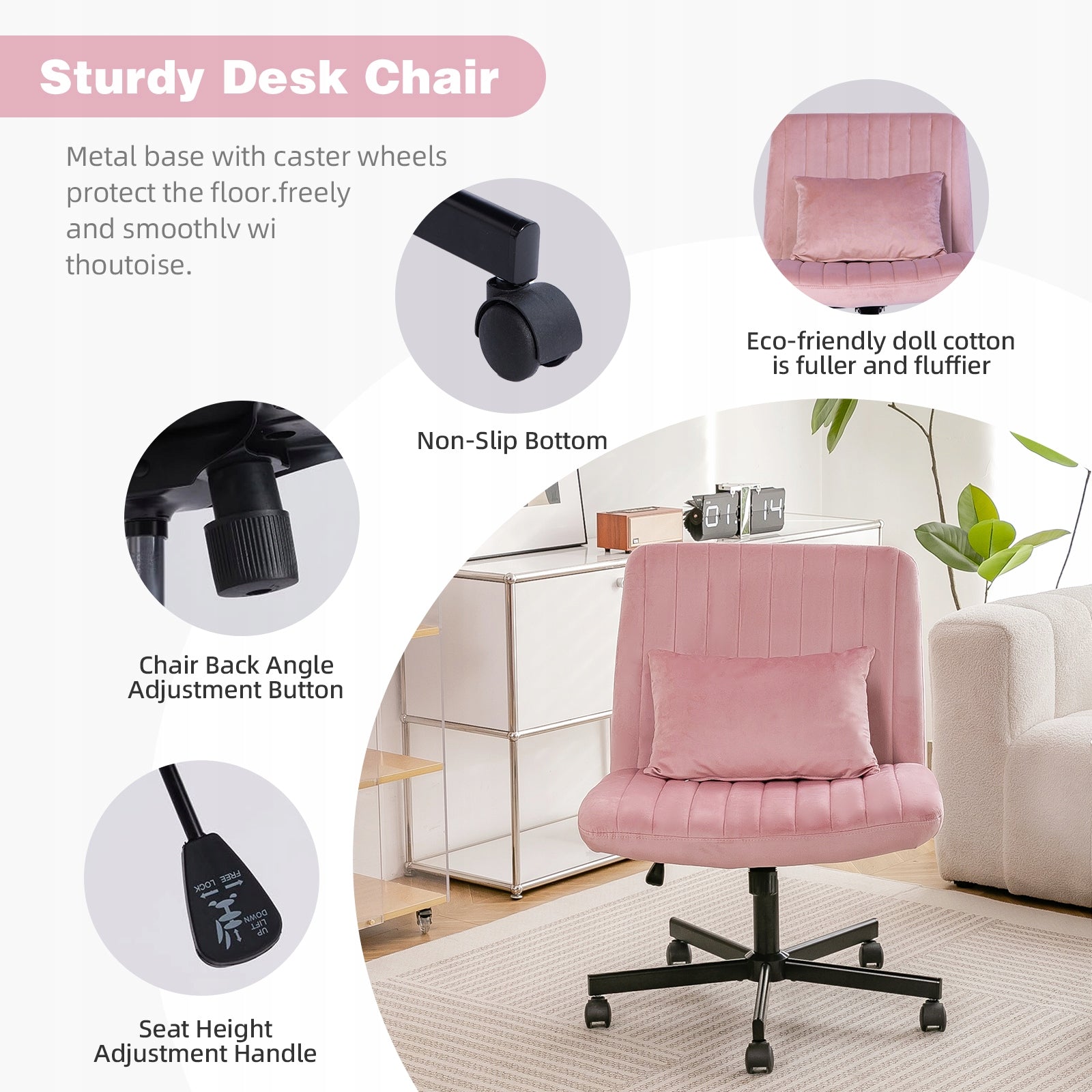 Office chair pink adjustable swivel without armrests Packaging status original