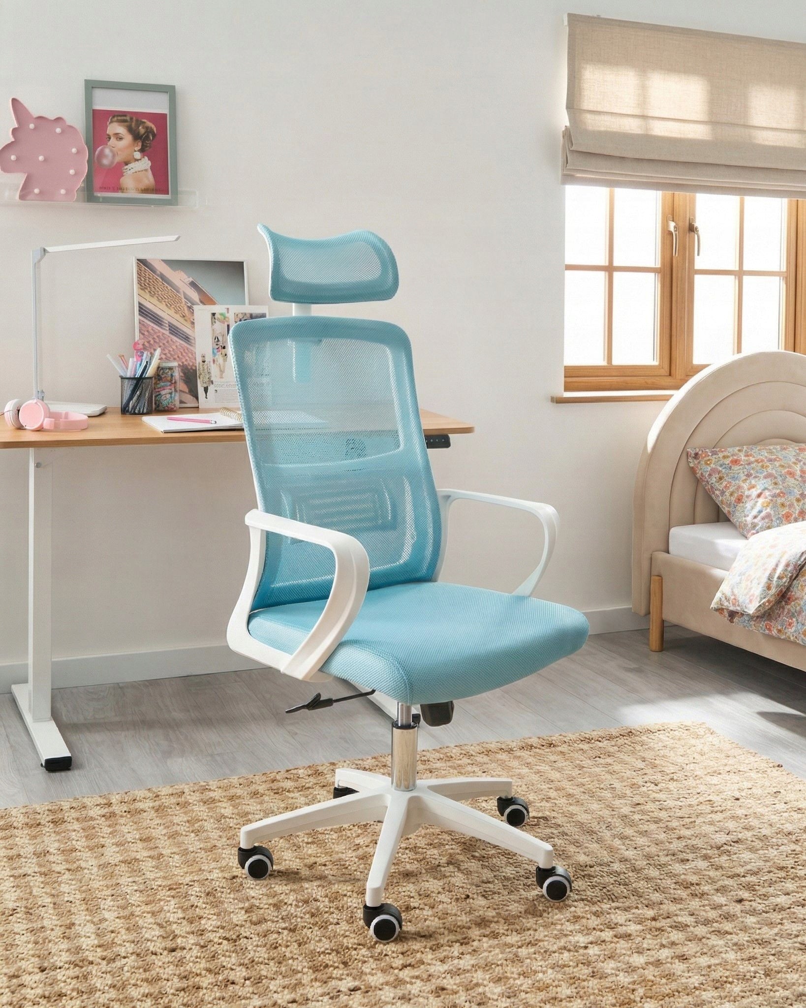 Office chair swivel net adjustable light blue Packaging status original