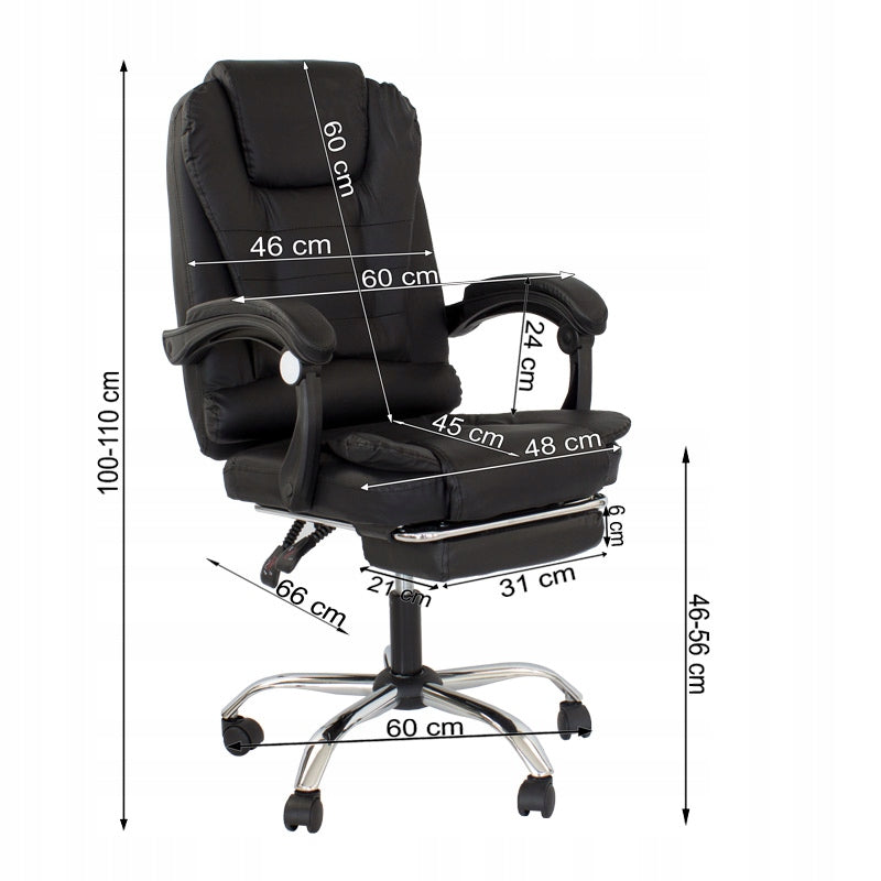 Office chair with MASSAGE and footrest Faux leather elegant BLACK relax LP200B Manufacturer code HILE-TO-LP200B