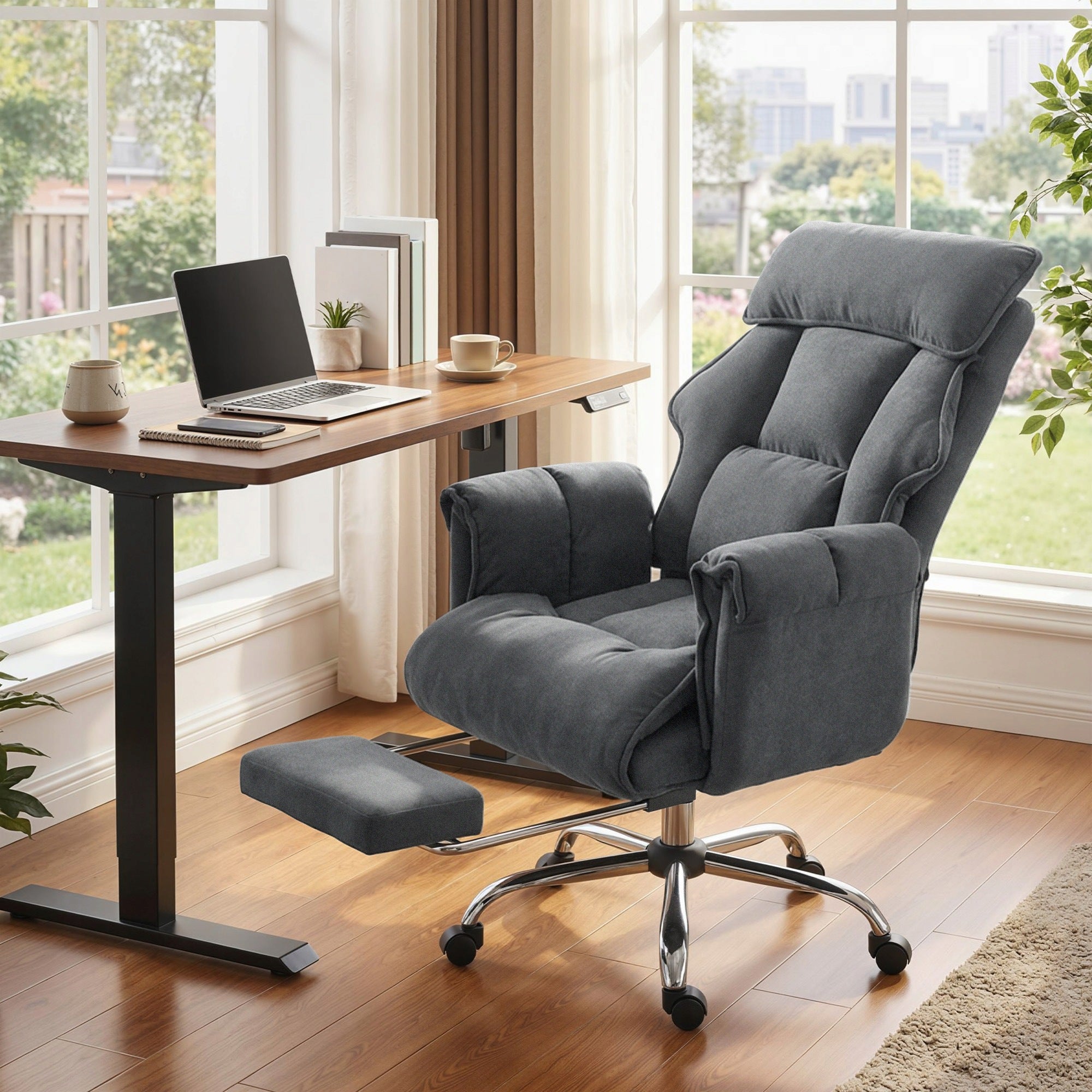 Office chair with footrest Homcom 921-876V00CG 80x80x114 cm grey