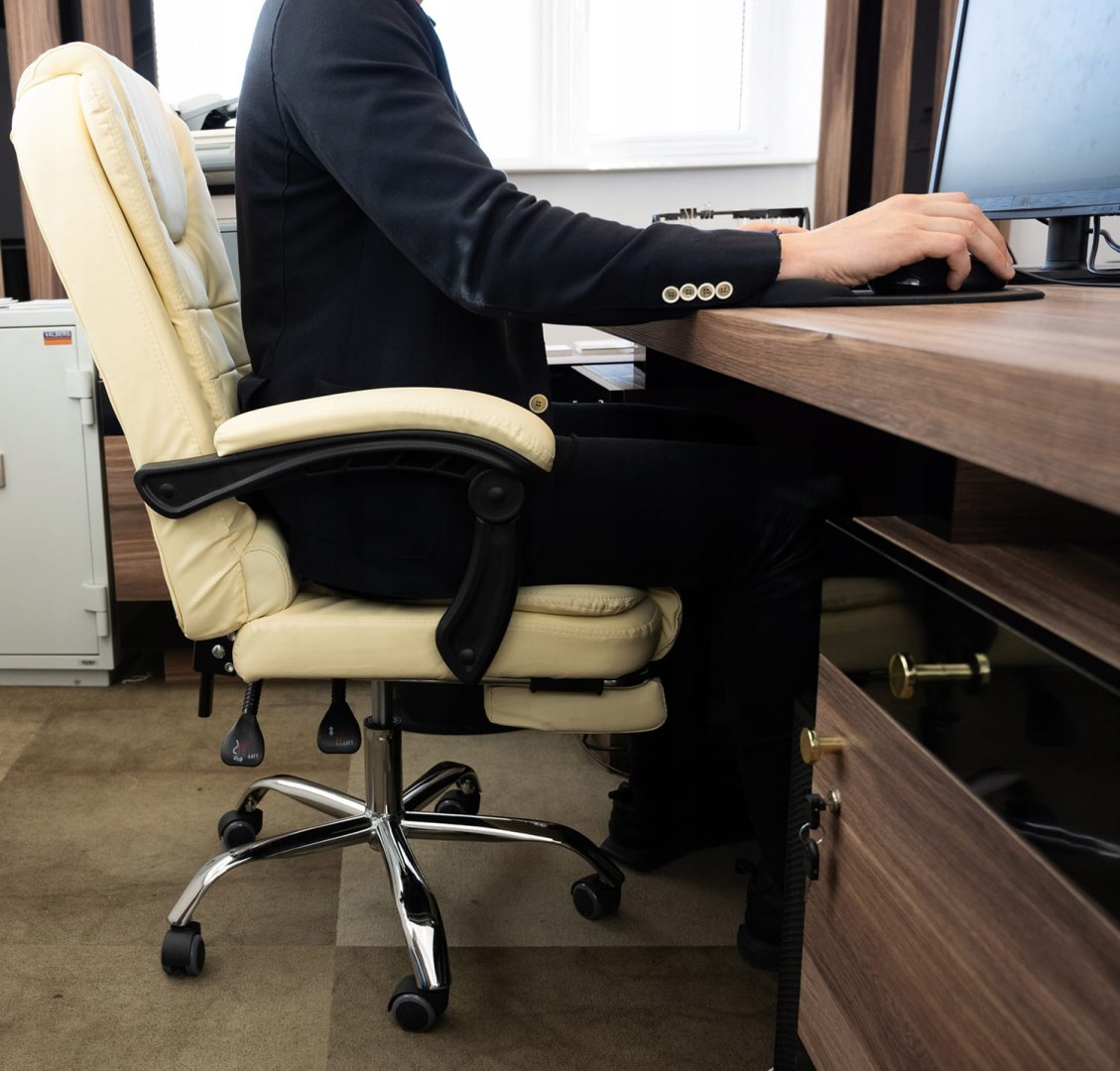 Office chair with footrest eco leather - white Brand PAKO