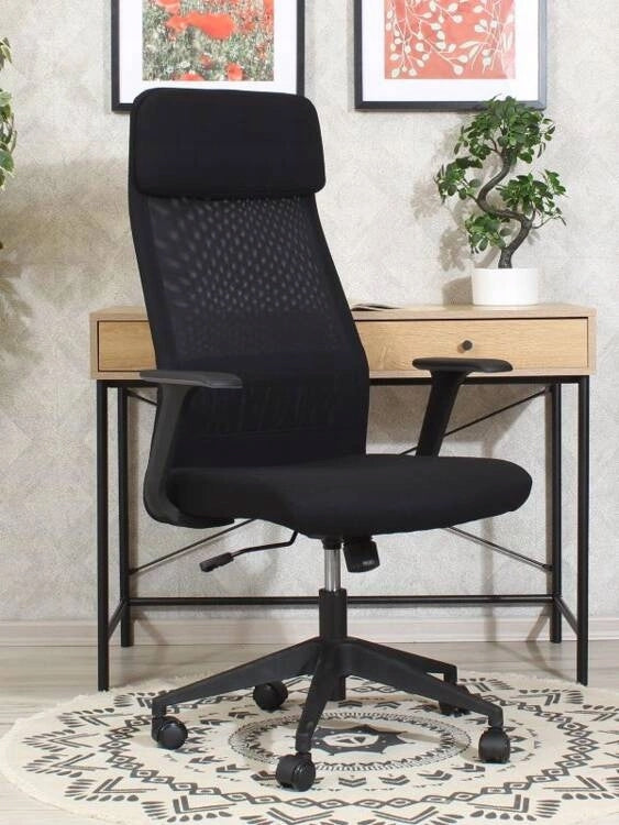 Office chair with headrest with high backrest ESTEBAN black Furniture depth 64 cm