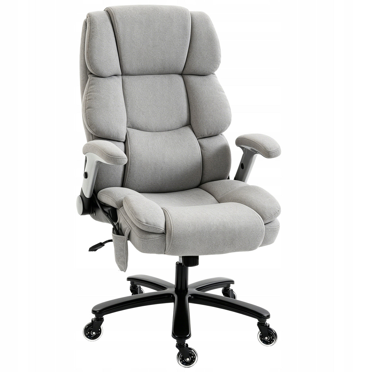 Office chair with lumbar cushion, wide seat, light grey