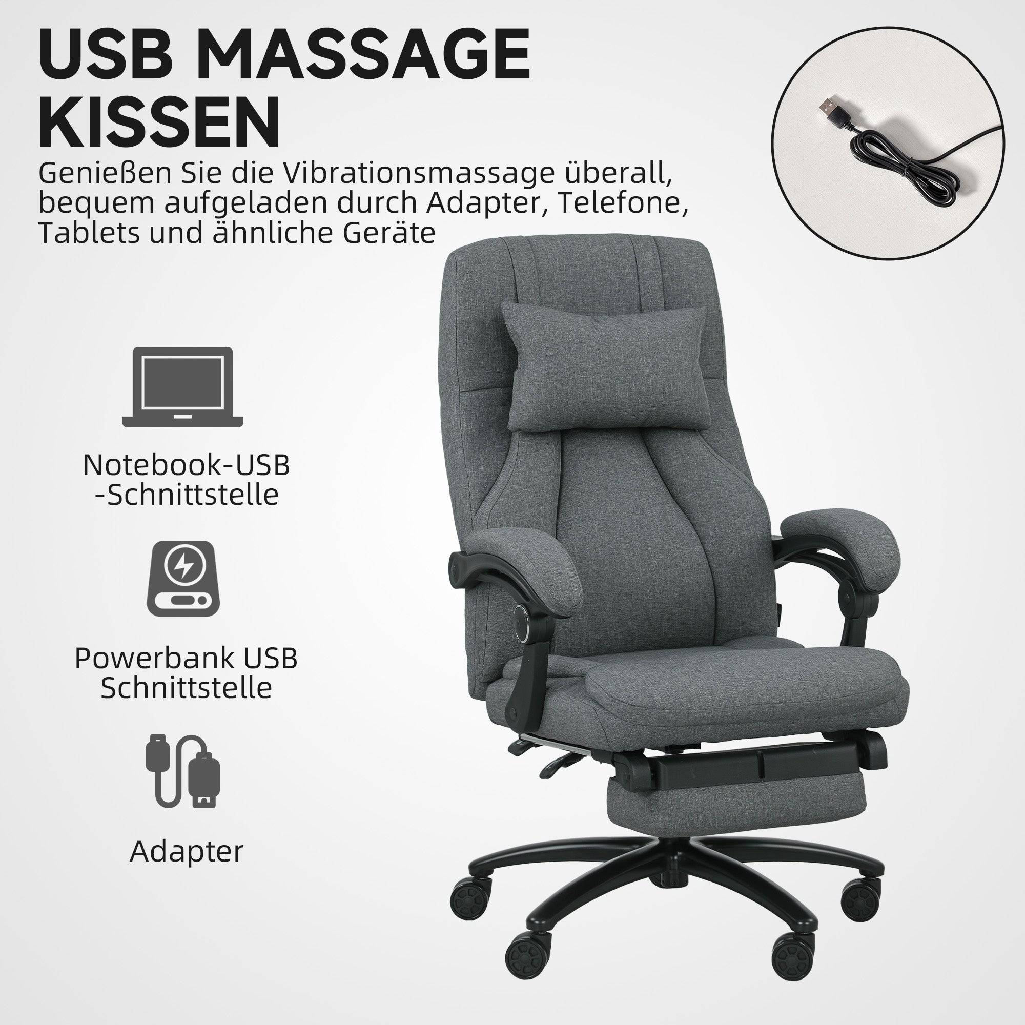 Office chair with massage function, swivel regular with footrest Manufacturer code 921-317V90CG