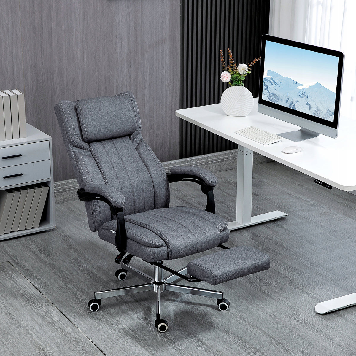 Office chair with massage, reclining function, grey Furniture depth 61 cm