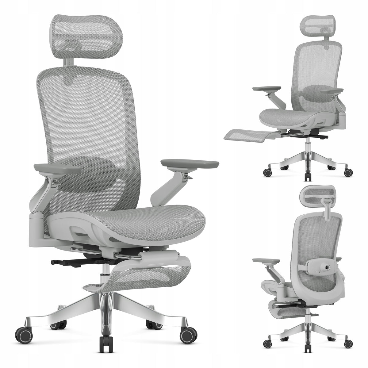 Office chair with rotary massage MARK ADLER grey ergonomic WITH FOOTREST
