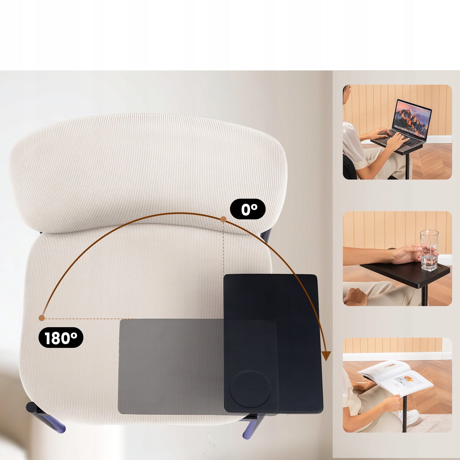 Office chair with small table, stylish design, Beige fabric Manufacturer code H80-BE