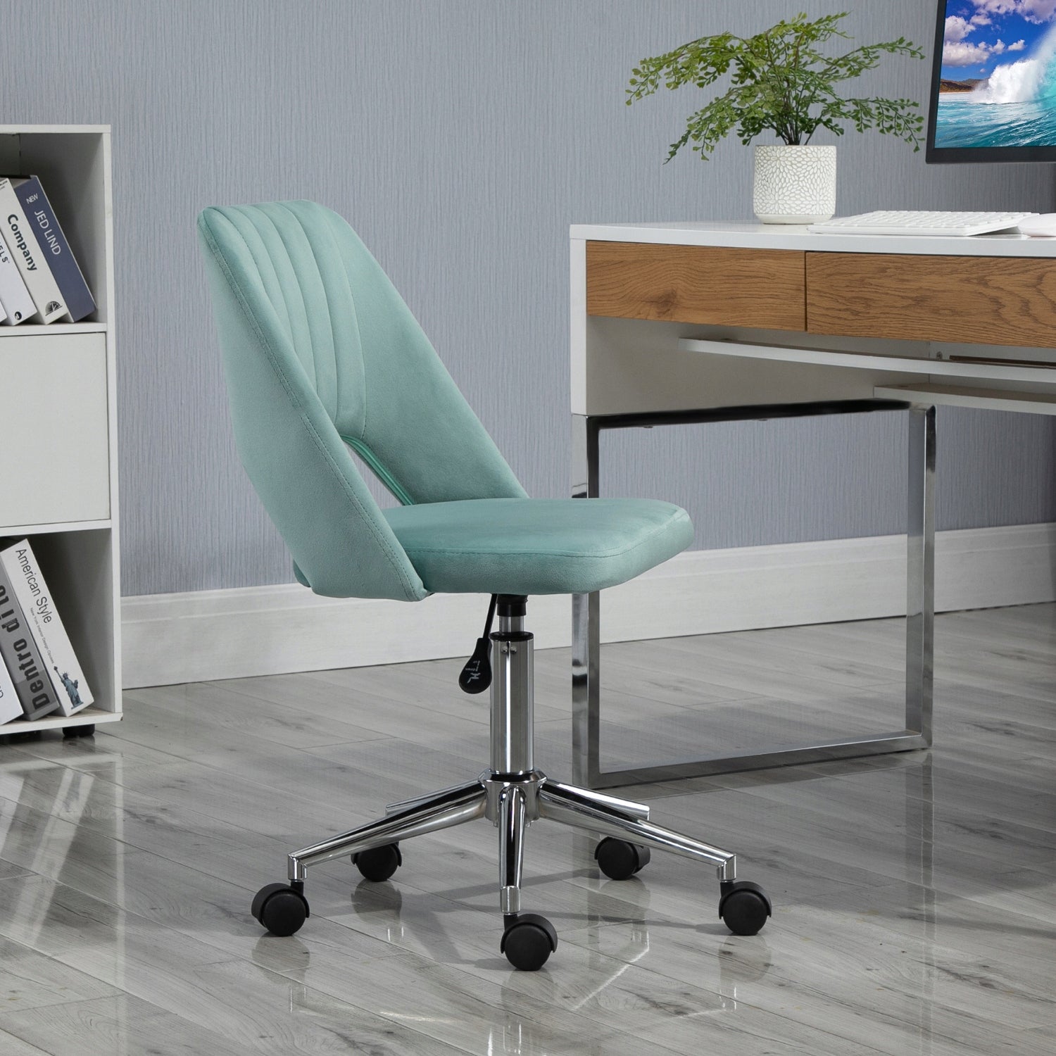 Office chair without armrests, adjustable, green,2026 Furniture depth 54 cm