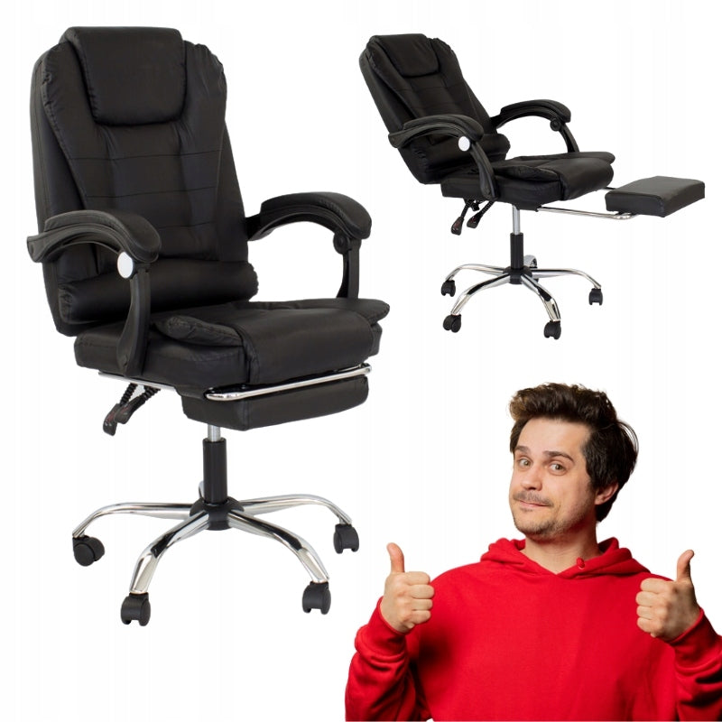 Office swivel chair BLACK with footrest Faux leather MASSAGE function LP200B