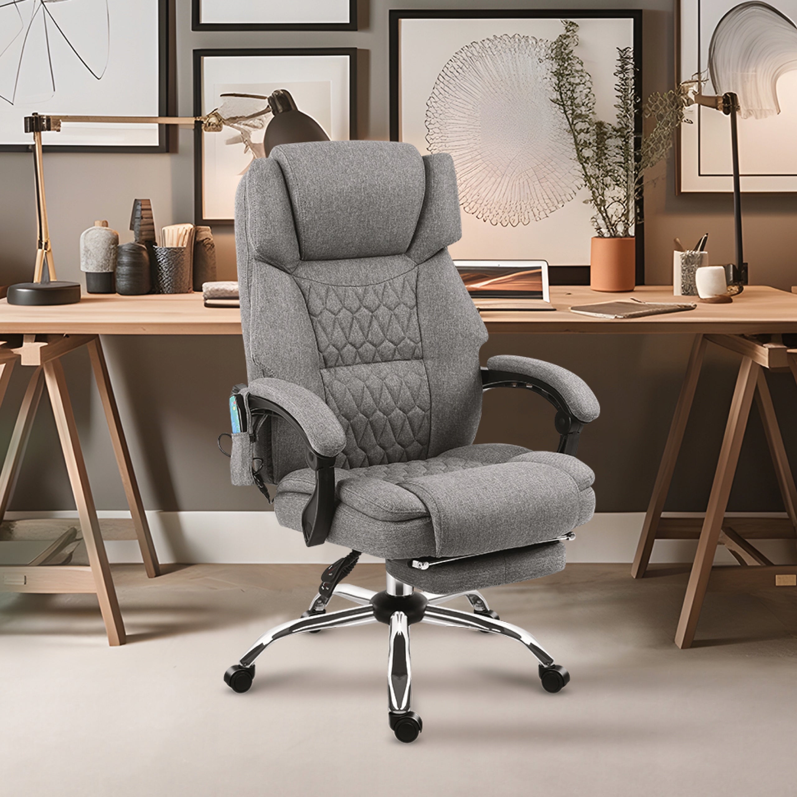 Office swivel chair MARK ADLER grey ergonomic with massage and footrest Packaging status original