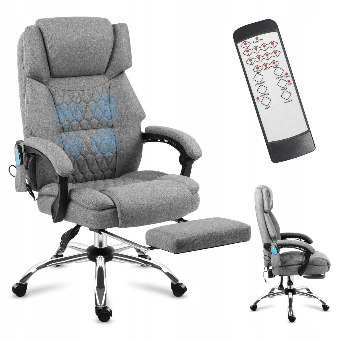 Office swivel chair MARK ADLER grey ergonomic with massage and footrest