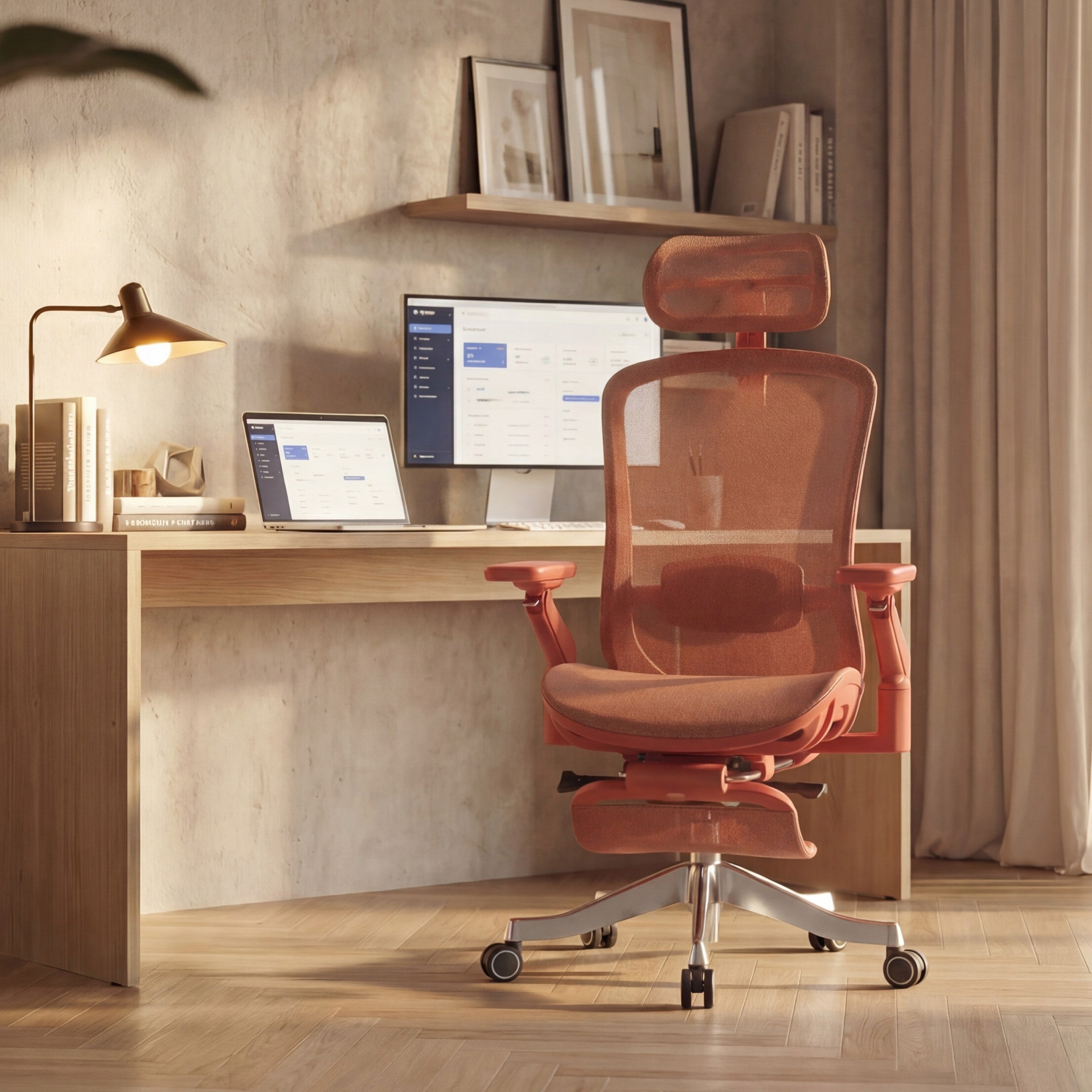 Office swivel chair MARK ADLER red massage ergonomic footrest Furniture depth 71.2 cm