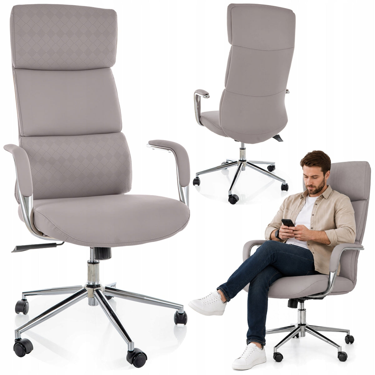 Office swivel chair Q-03 cabinet faux leather multiblock grey