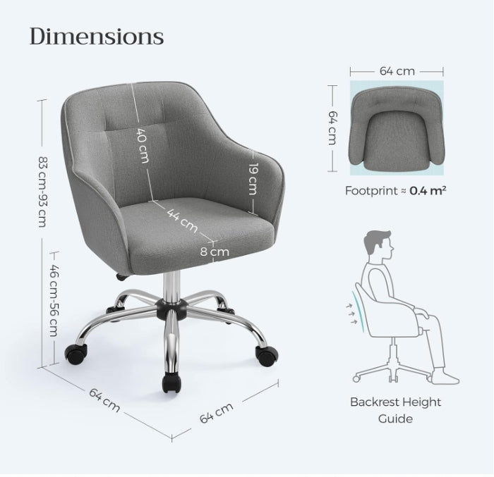 Office swivel chair height adjustment load capacity up to 110 kg grey Manufacturer code OBG019G01