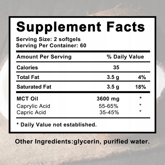 Oil MCT 3600 mg C8 C10 Capsules Keto Fuel Brain & Body Non-GMO Expiration date at least 1 year from the date of purchase