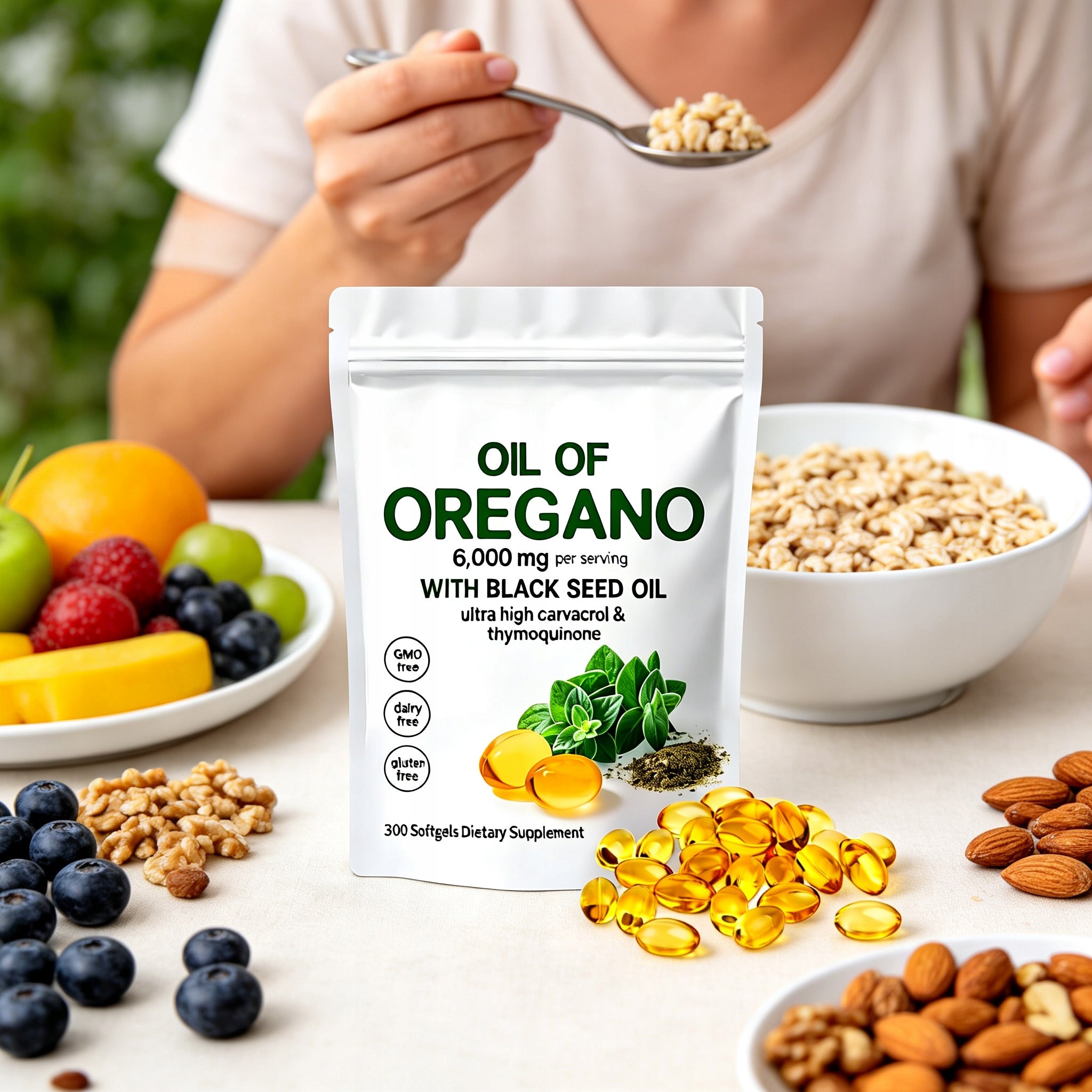 Olej z oregano 300 capsules, 2 in 1 with black cumin oil 200 mg Brand no brand
