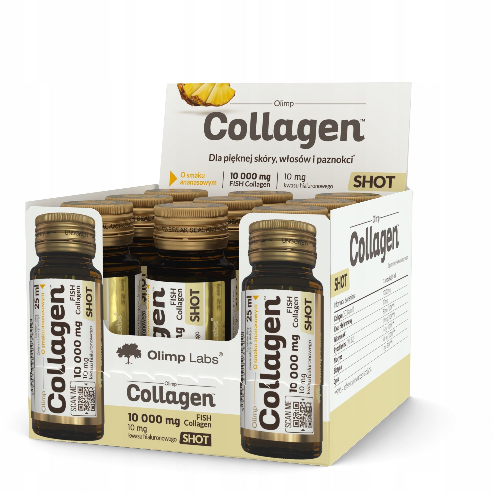 Olimp COLLAGEN SHOT 9x25ml COLLAGEN FISH HEALTHY JOINTS SKIN HAIR Pineapple