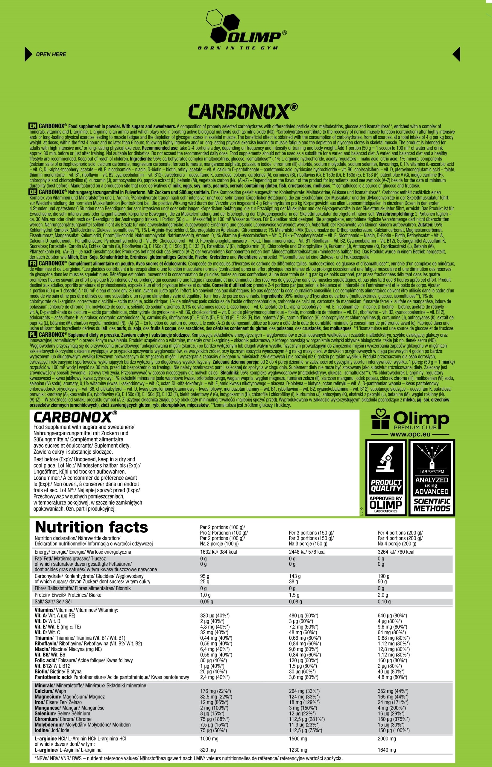Olimp Carbonox 1000g Carbohydrates Energy Regeneration Pineapple Expiration date at least six months from the date of purchase