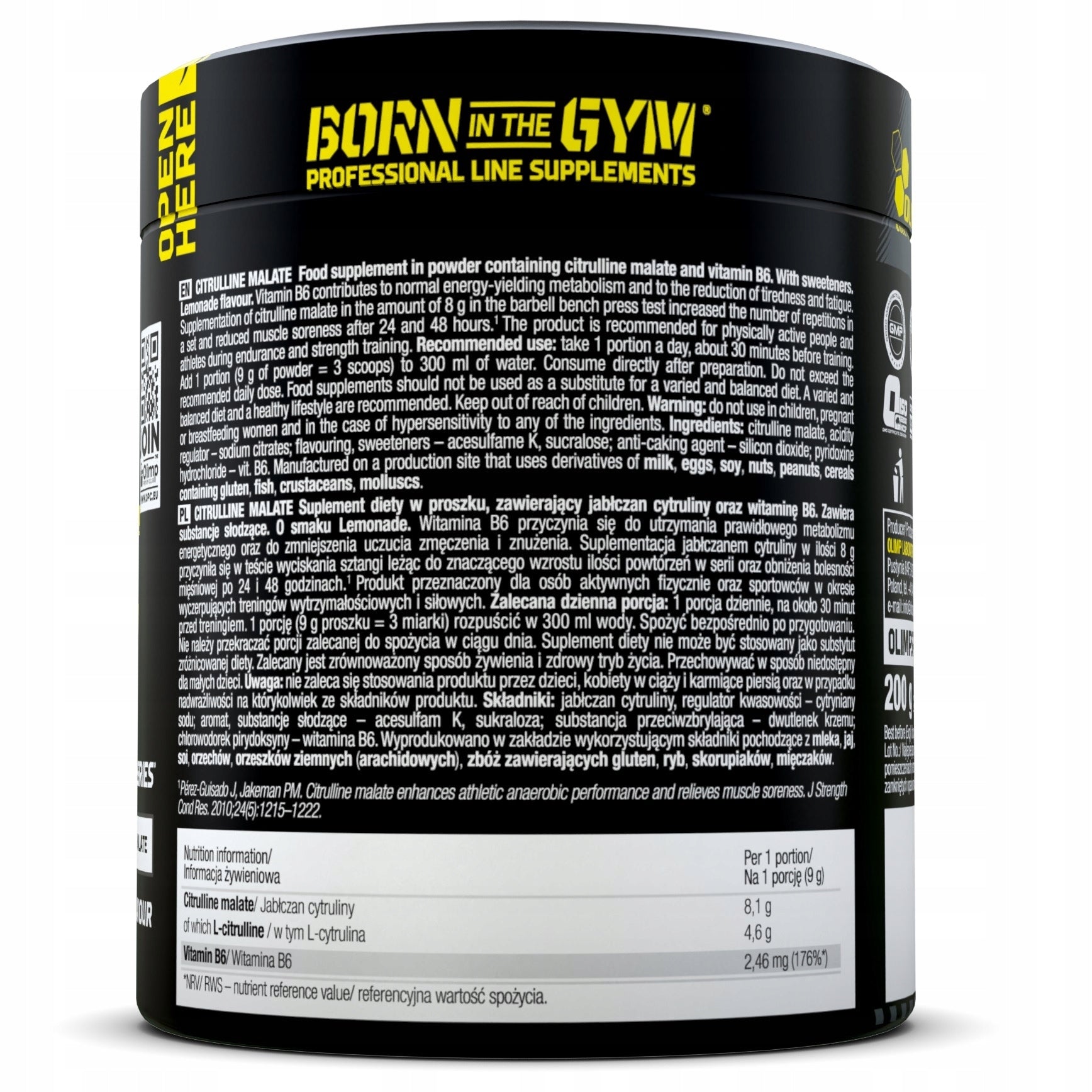 Olimp Citrulline Malate 200g Malate Citrulline LEMONADE STRENGTH Expiration date at least six months from the date of purchase
