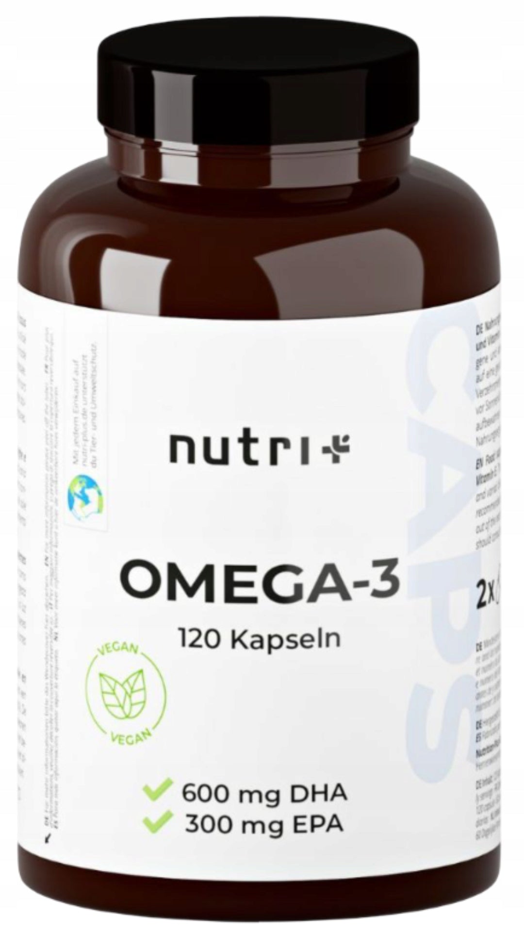 Omega 3 DHA from algae 90mg + Vitamin E 120caps Nutri-Plus EAN (GTIN) 4260351437405