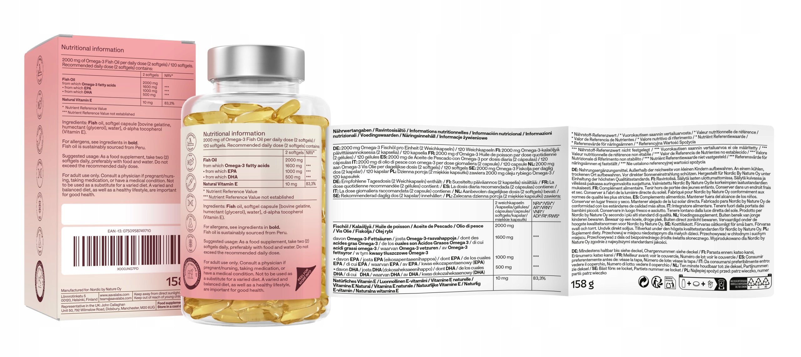 Omega 3 EPA 1000 mg DHA 500 mg – heart, brain, vision 120 kaps | Aavalabs Manufacturer code 001_OMEGA