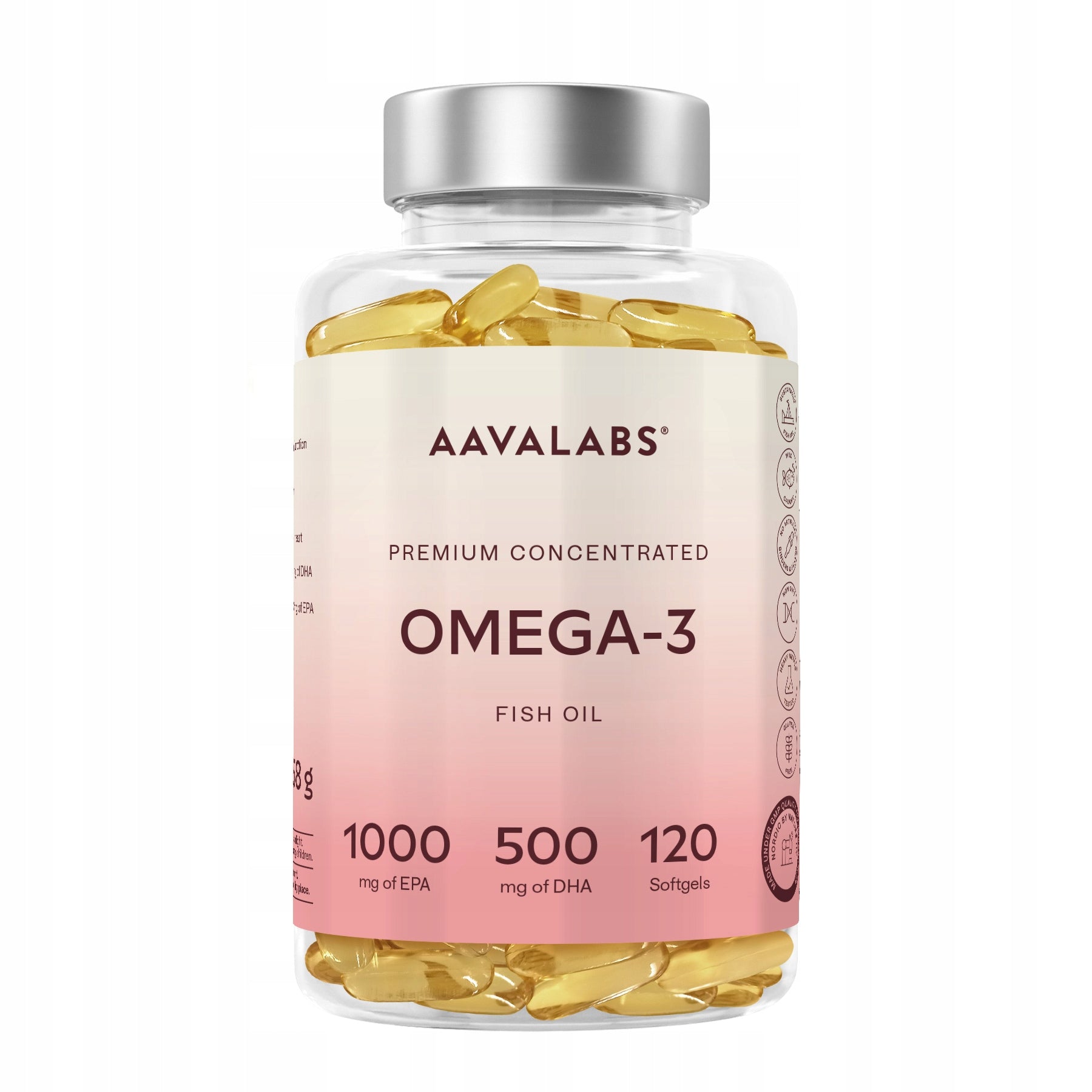 Omega 3 EPA 1000 mg DHA 500 mg – heart, brain, vision 120 kaps | Aavalabs Packaging status original