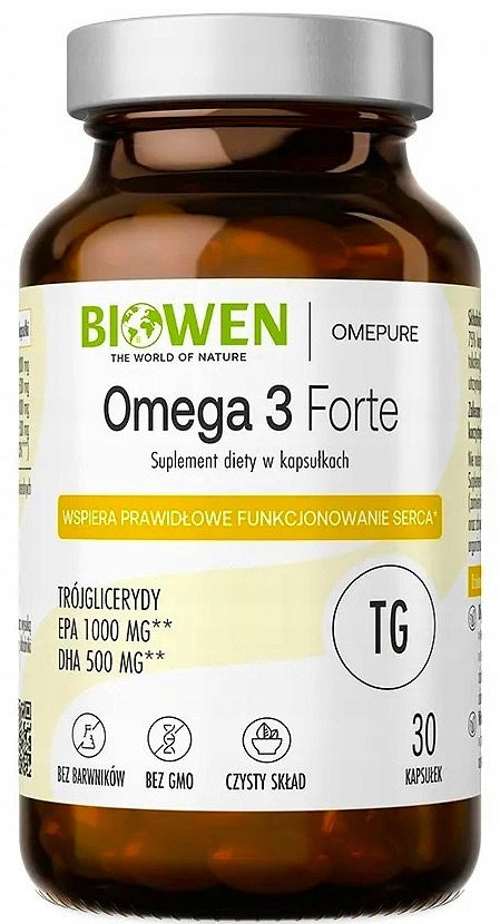 Omega 3 Forte Biowen Dietary supplement triglycerides EPA DHA 30 kap vitaminE Medical device no