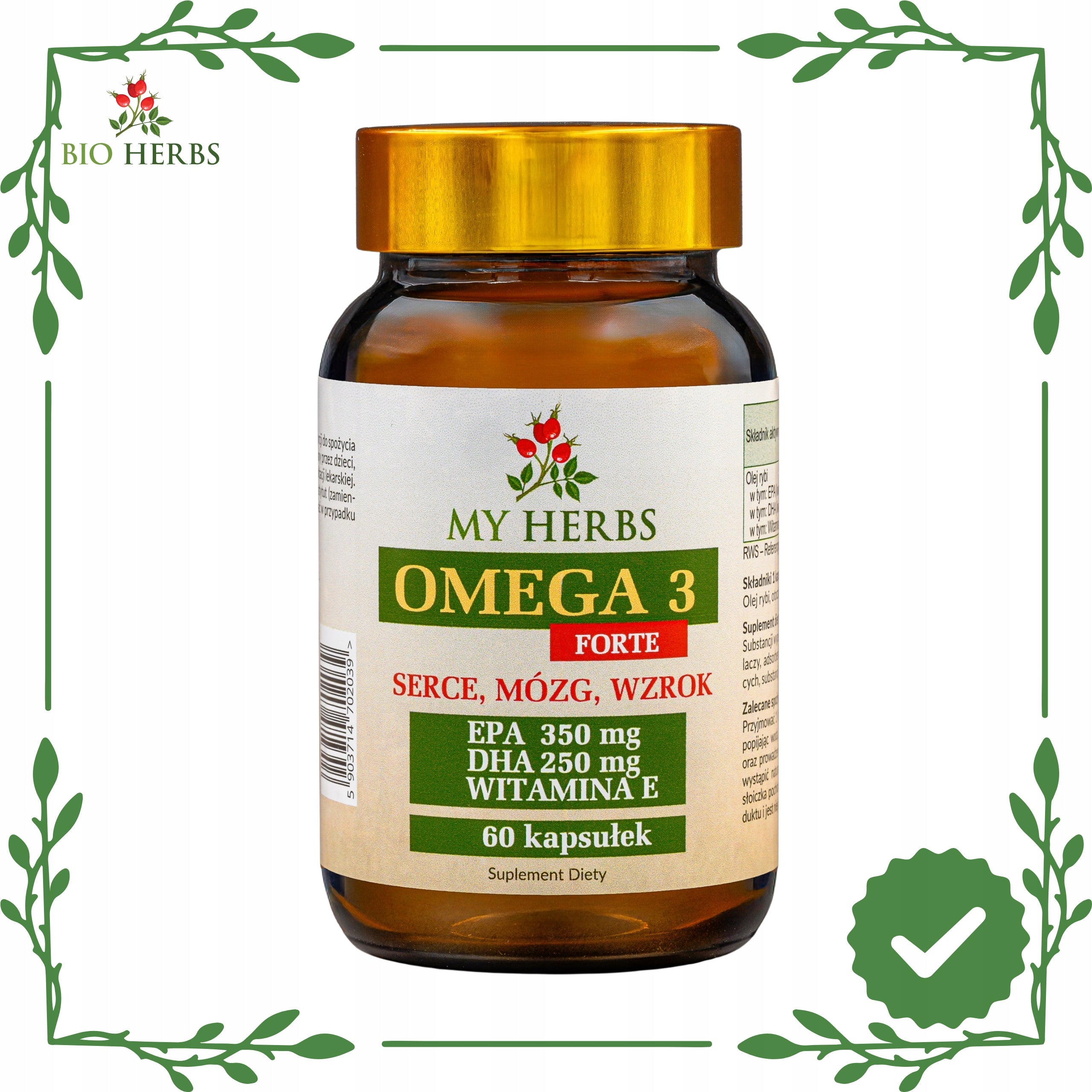 Omega 3 Forte EPA DHA Vitamin E 60 capsules heart brain vision Medical device no