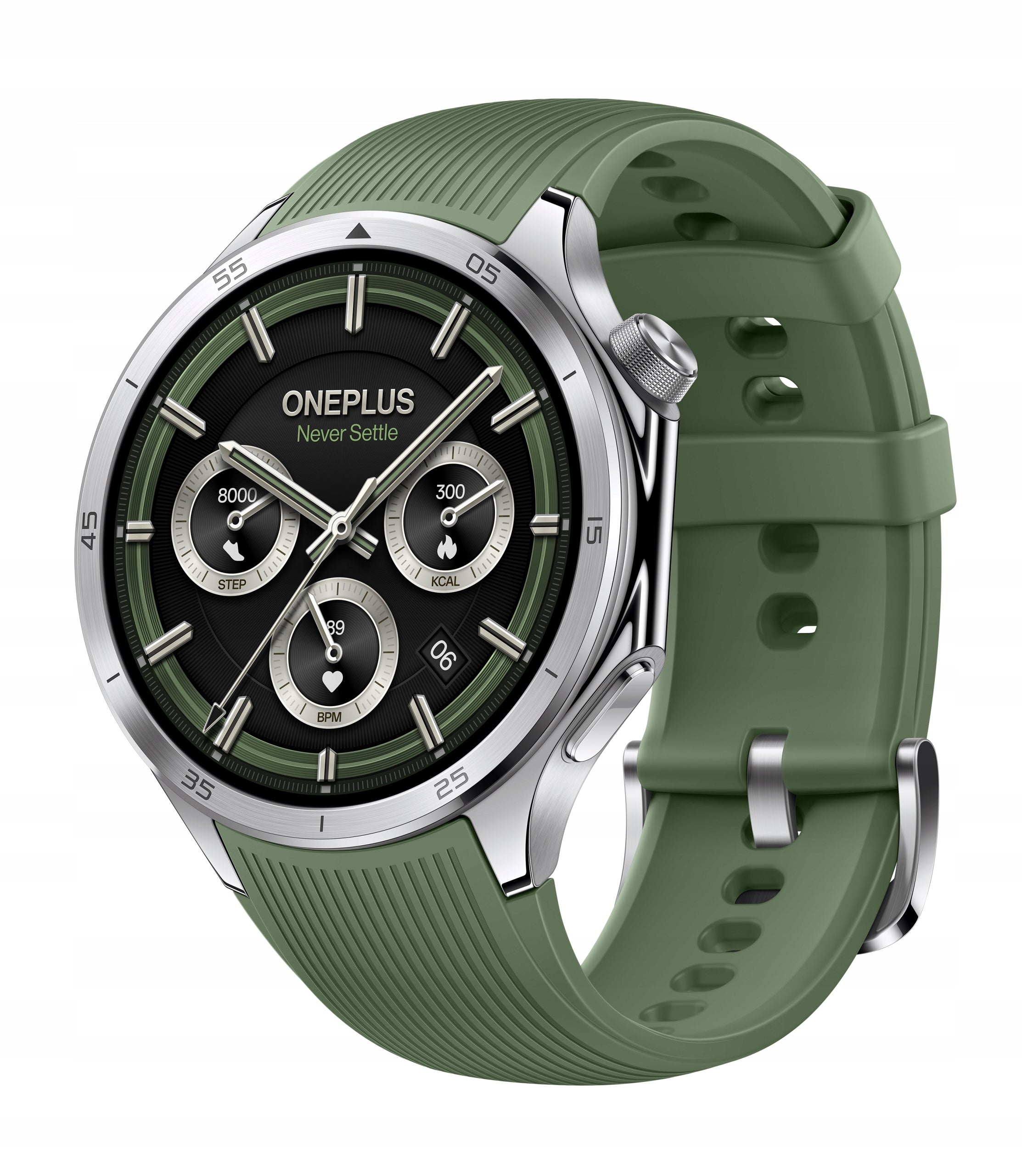 OnePlus Watch 3 Silver (Green Rubber Strap)