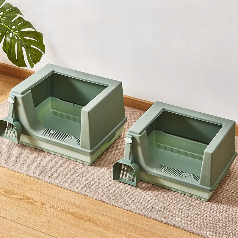 Open cat litter box with anti-sand filter,high cover, M, Green Trade name kuweta dla kota kuweta wysoka kuweta antypiaskowa kuweta z filtrem kuweta z łopatką kuweta głęboka