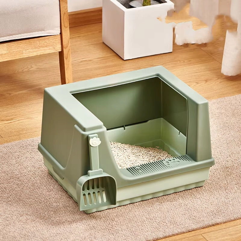 Open cat litter box with anti-sand filter,high cover, M, Green