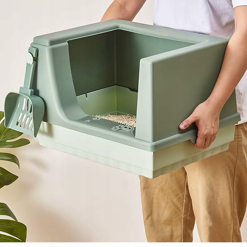 Open cat litter box with anti-sand filter, high cover, S Color purple
