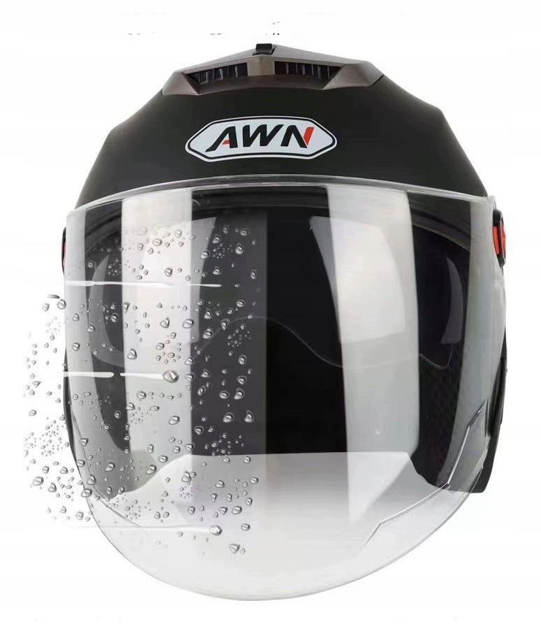 Open motorcycle helmet black with visor and vizor