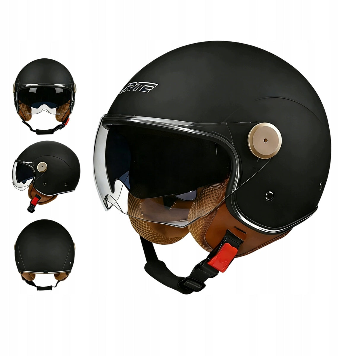 Open retro helmet for motorcycles black universal