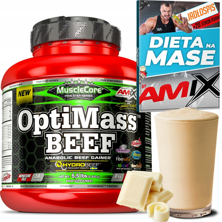 OptiMass BEEF with Hydrobeef 2500g double white chocolate Expiration date up to 2 weeks after the purchase date