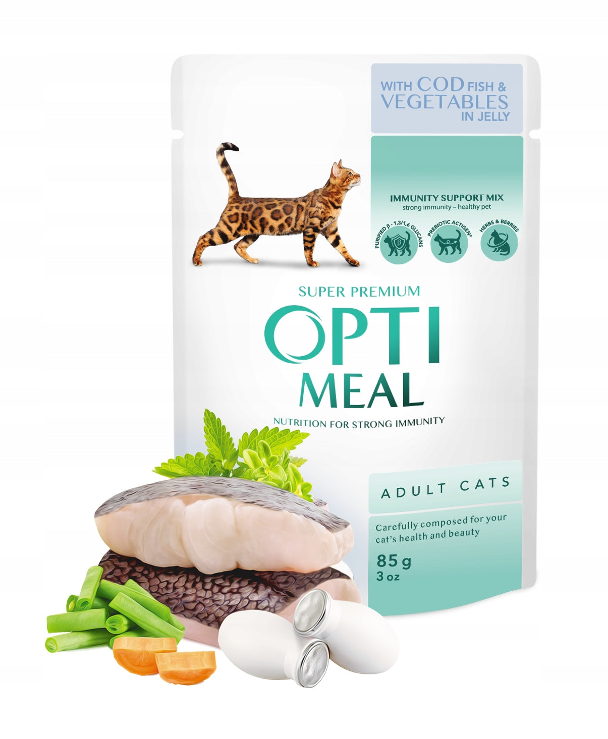 Optimeal Adult Cats Wet Food Cod Fish and Veggies in Jelly 12x85g Packaging status original