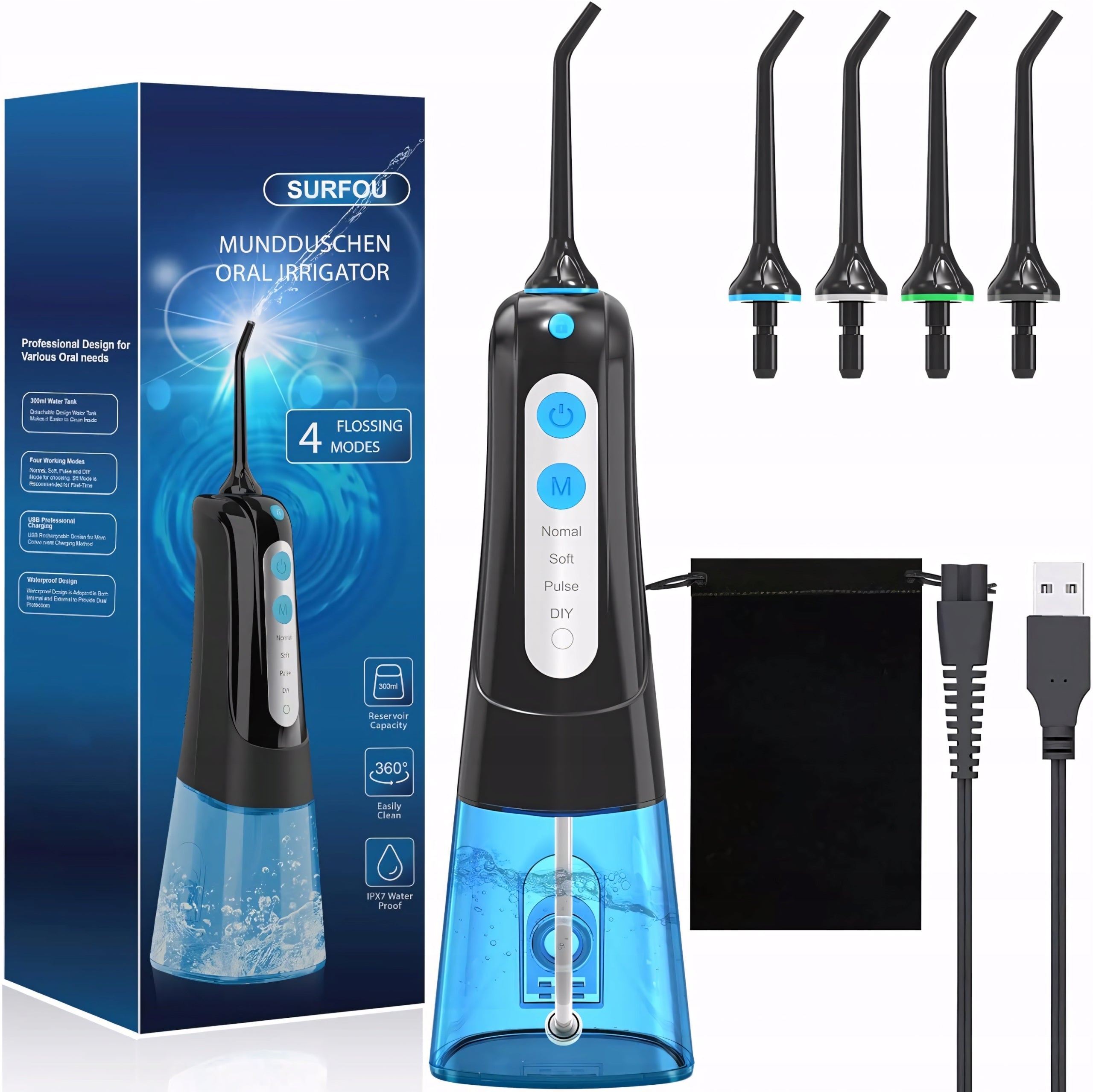 Oral Tooth Irrigator Wireless 5 Tips 300ml Strong 4 Modes Packaging status original