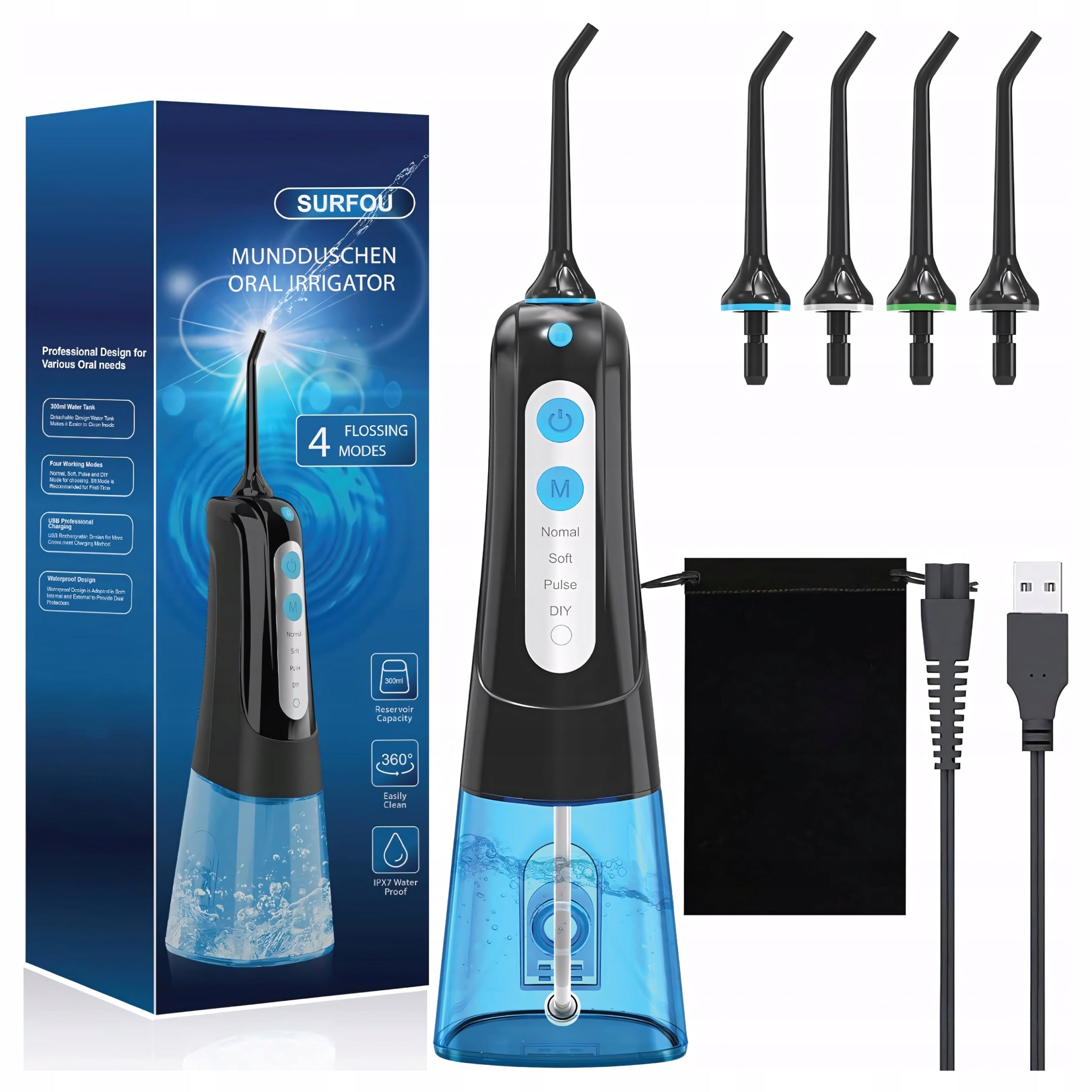 Oral Tooth Irrigator Wireless 5 Tips 300ml Strong 4 Modes