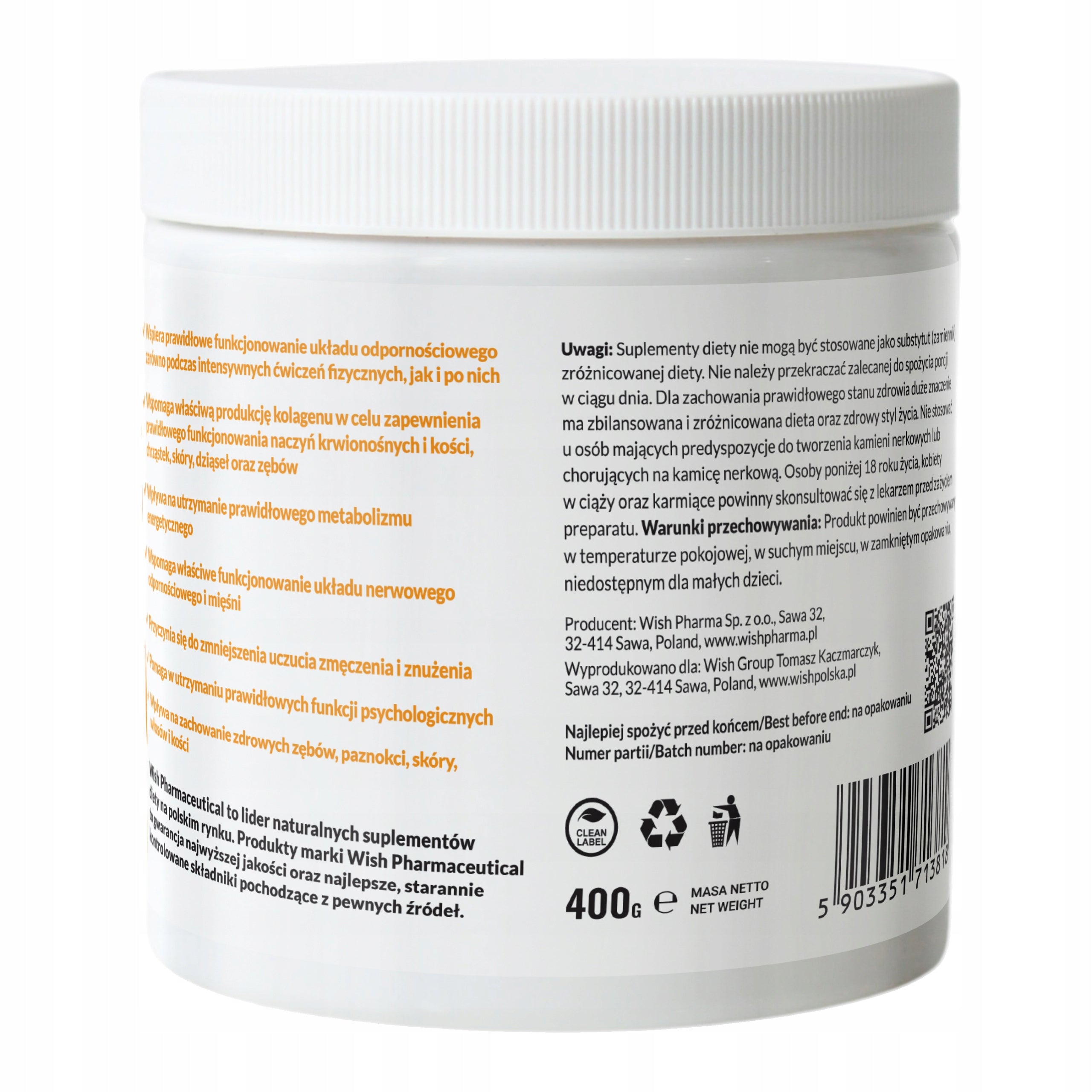 Orange MAGNESIUM Powder 400g VITAMIN C Stress Fatigue Citrate Name other